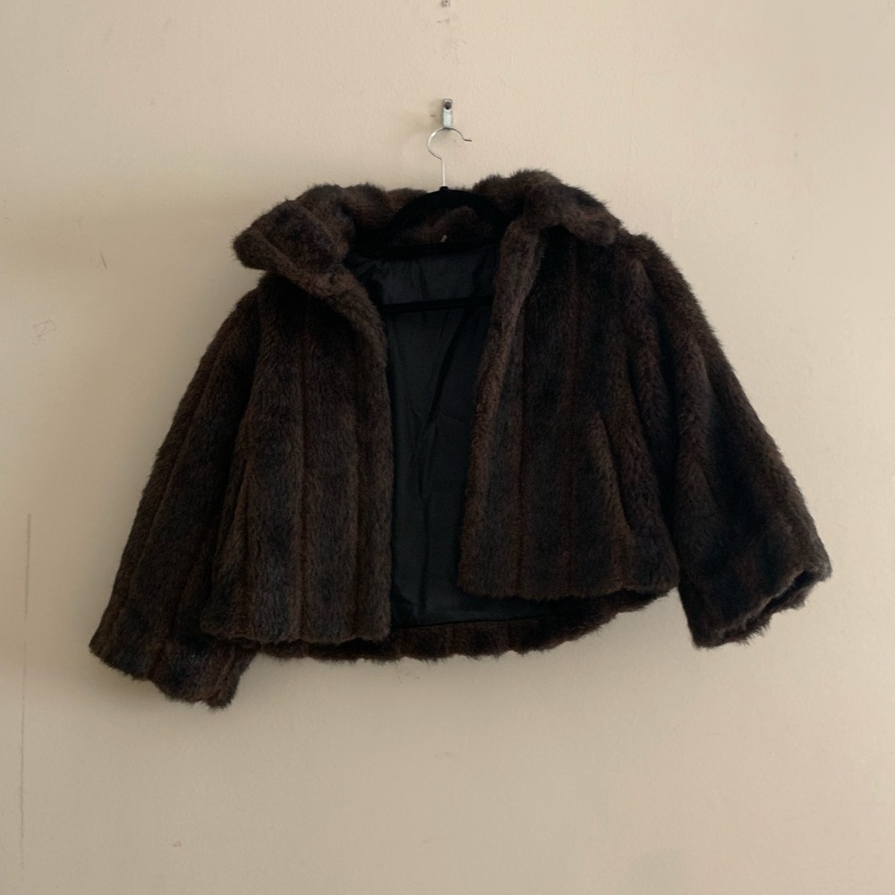 Faux mink cropped coat